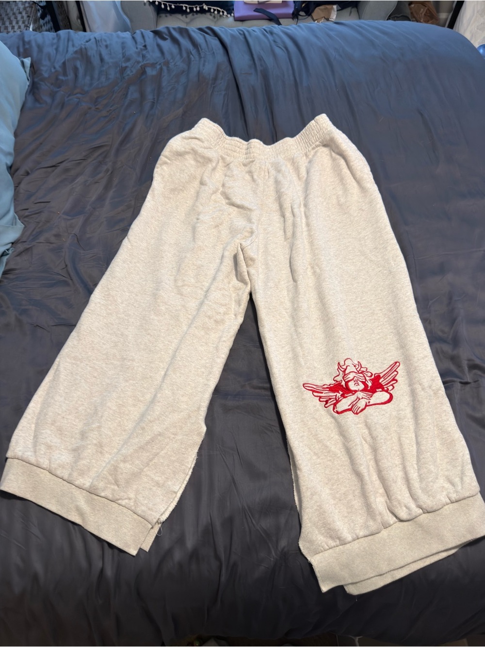 Boys Lie Cream Wide-Leg Sweatpants with Red Graphic